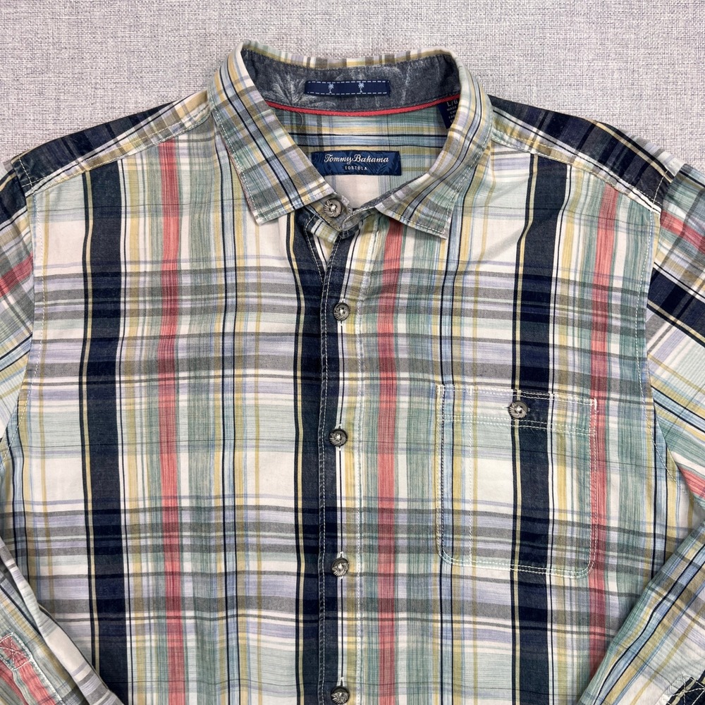 Tommy Bahama Tortola Plaid Button Up Shirt Men L Coastal Long Sleeve Summer